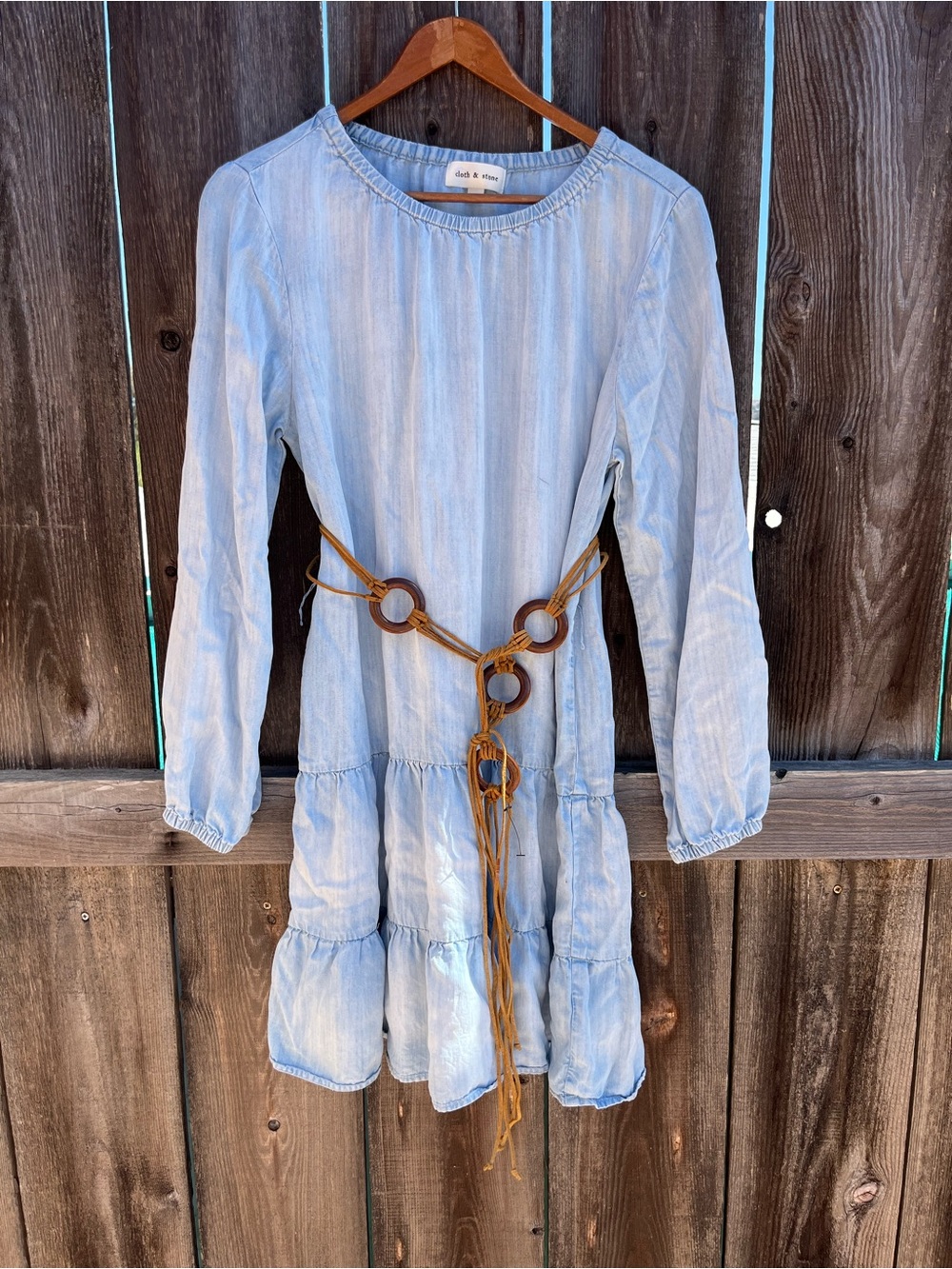 cloth & stone denim cottage Tiered Long Sleeve Dress